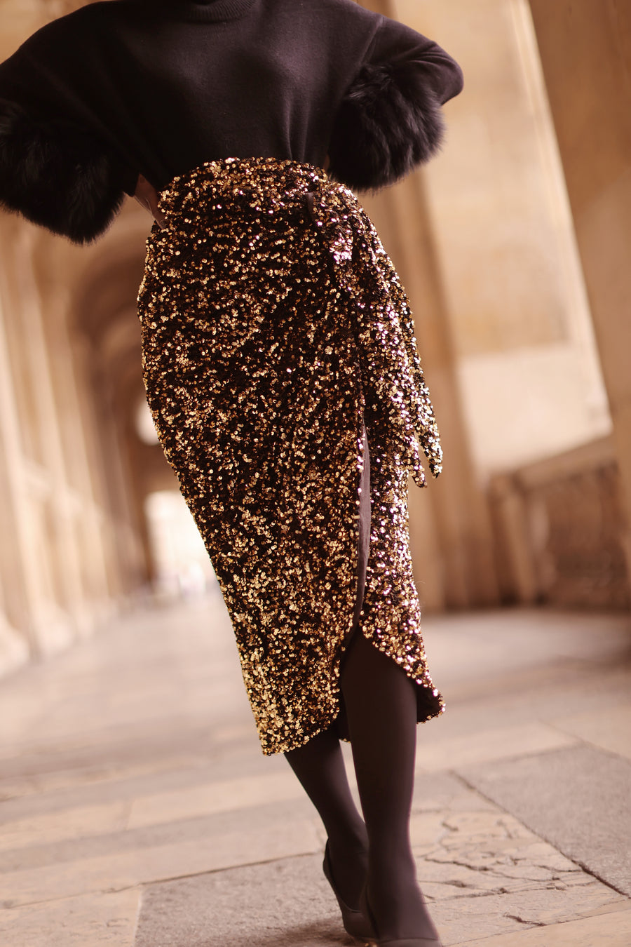 Gold Sequin Wrap Skirt