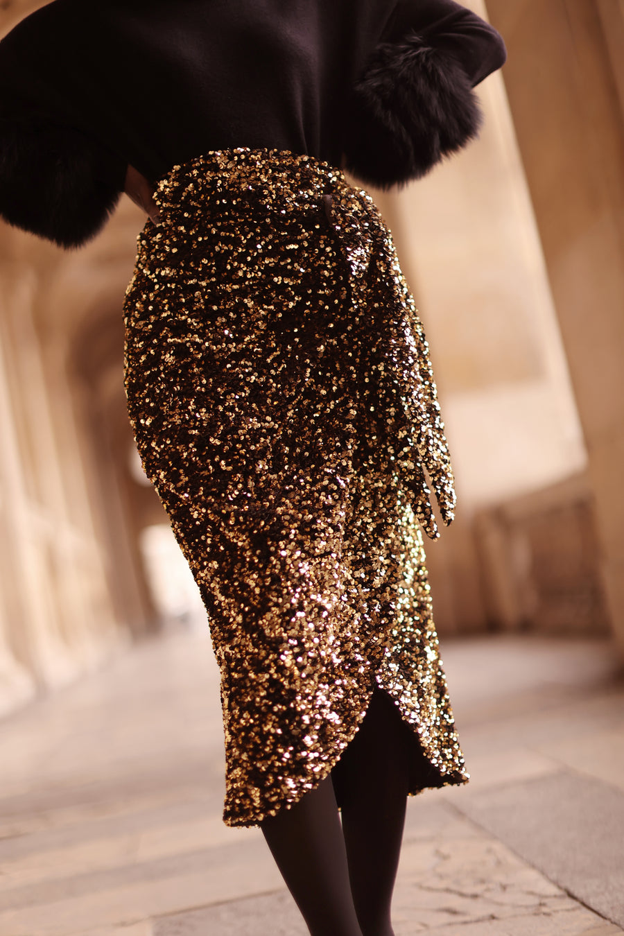 Gold Sequin Wrap Skirt