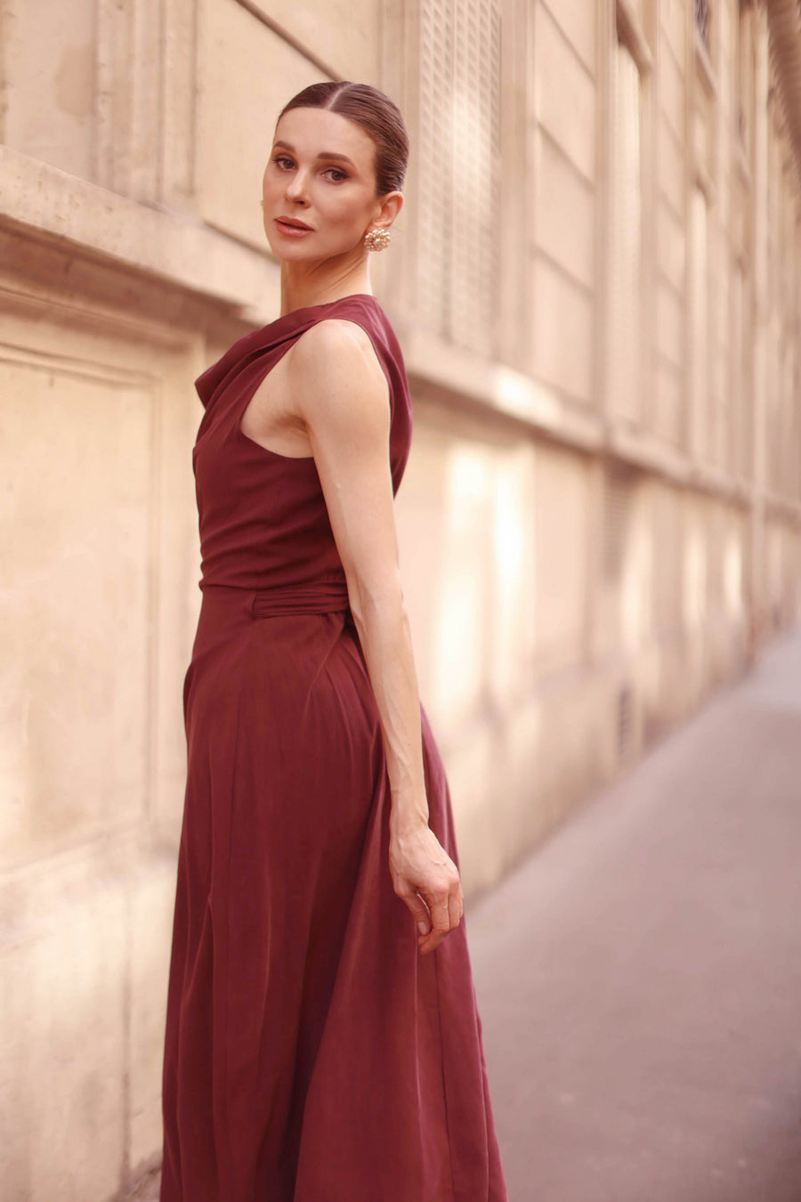 Burgundy Draped Dress