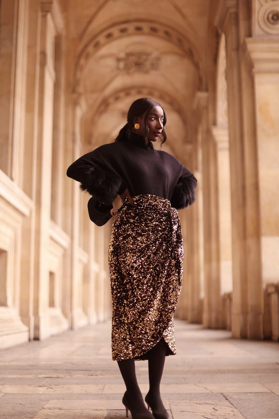 Gold Sequin Wrap Skirt