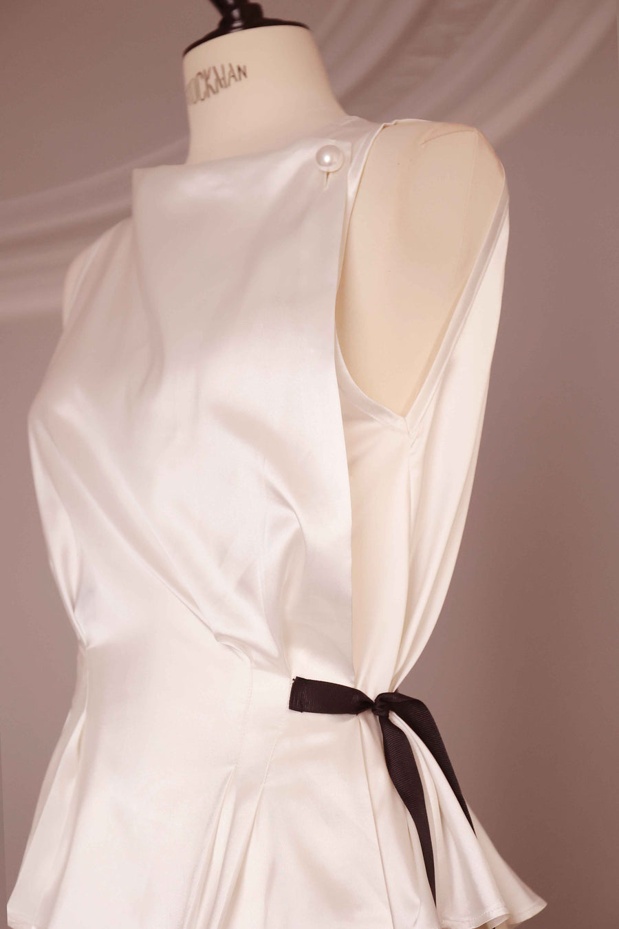 White Fluid Satin Orsay Blouse