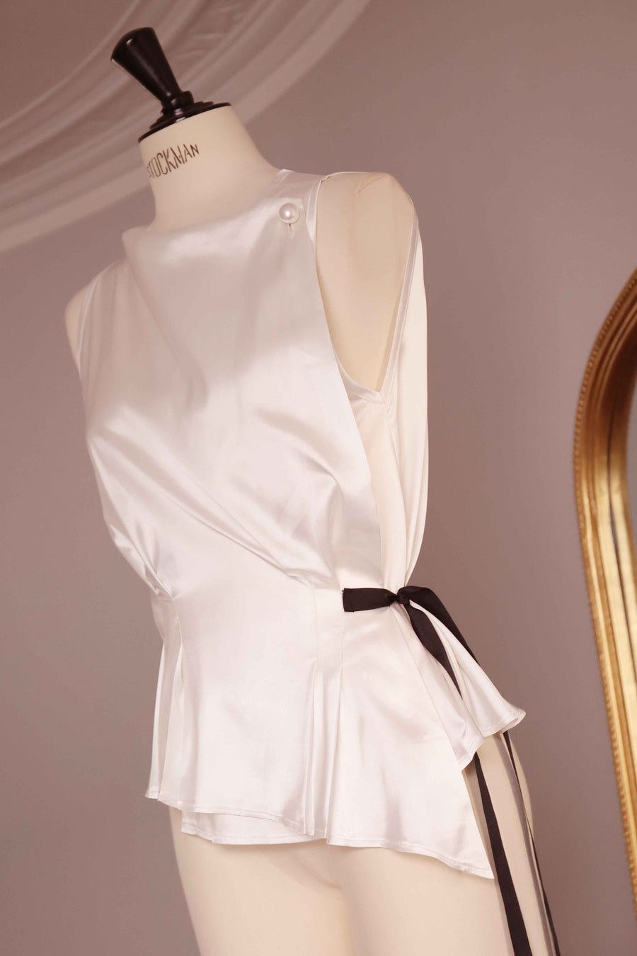 White Fluid Satin Orsay Blouse