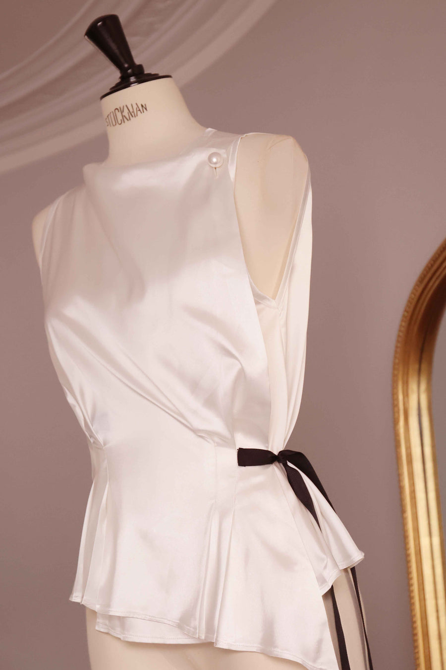 White Fluid Satin Orsay Blouse