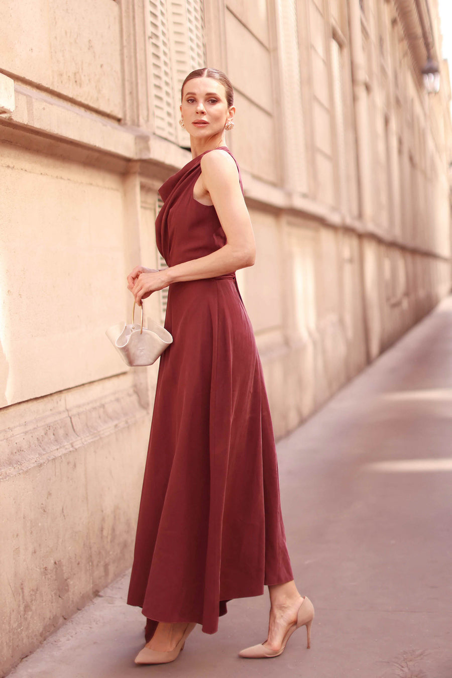Burgundy Draped Dress