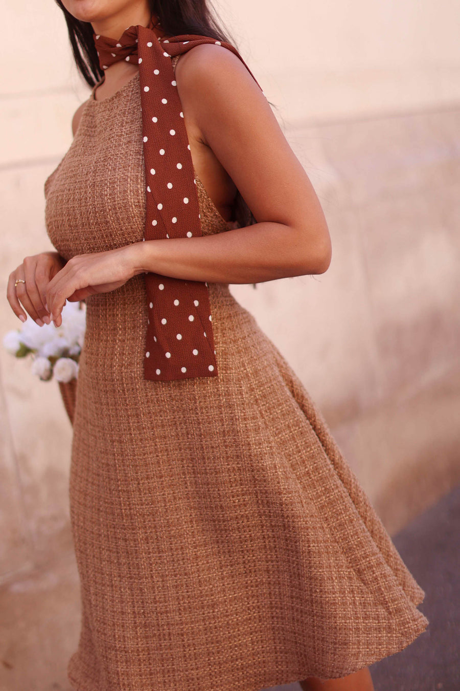 Camel Tweed Swing Dress