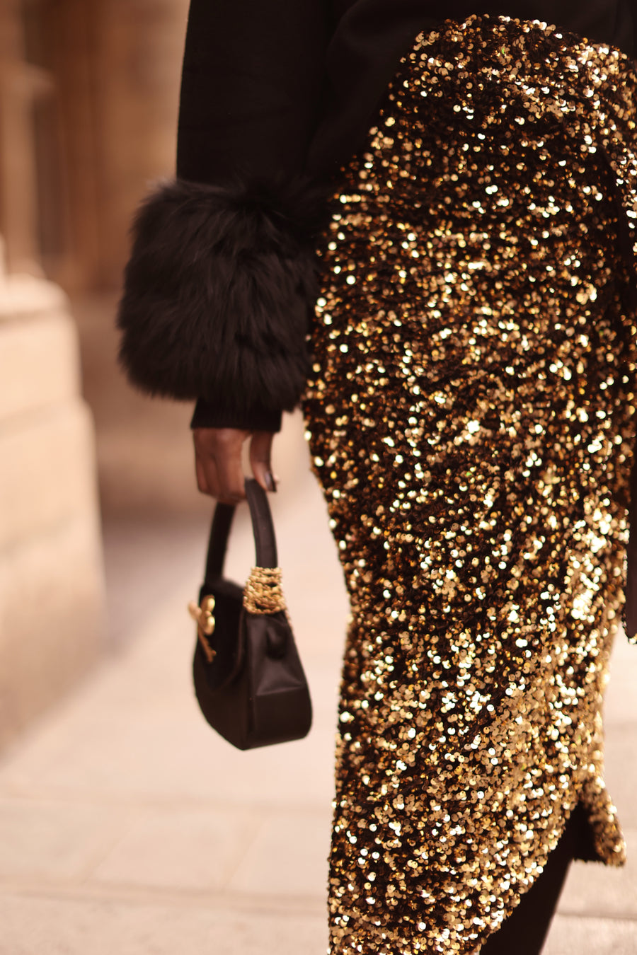 Gold Sequin Wrap Skirt