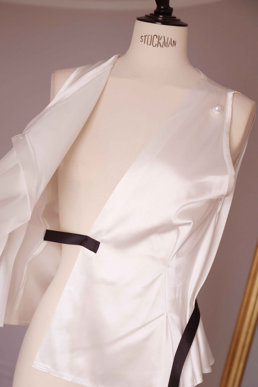 White Fluid Satin Orsay Blouse