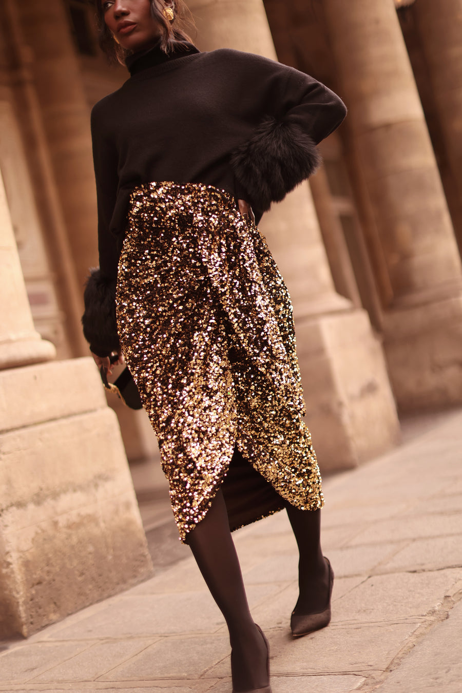 Gold Sequin Wrap Skirt