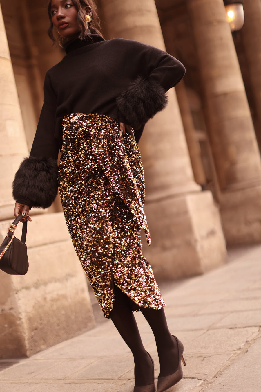 Gold Sequin Wrap Skirt