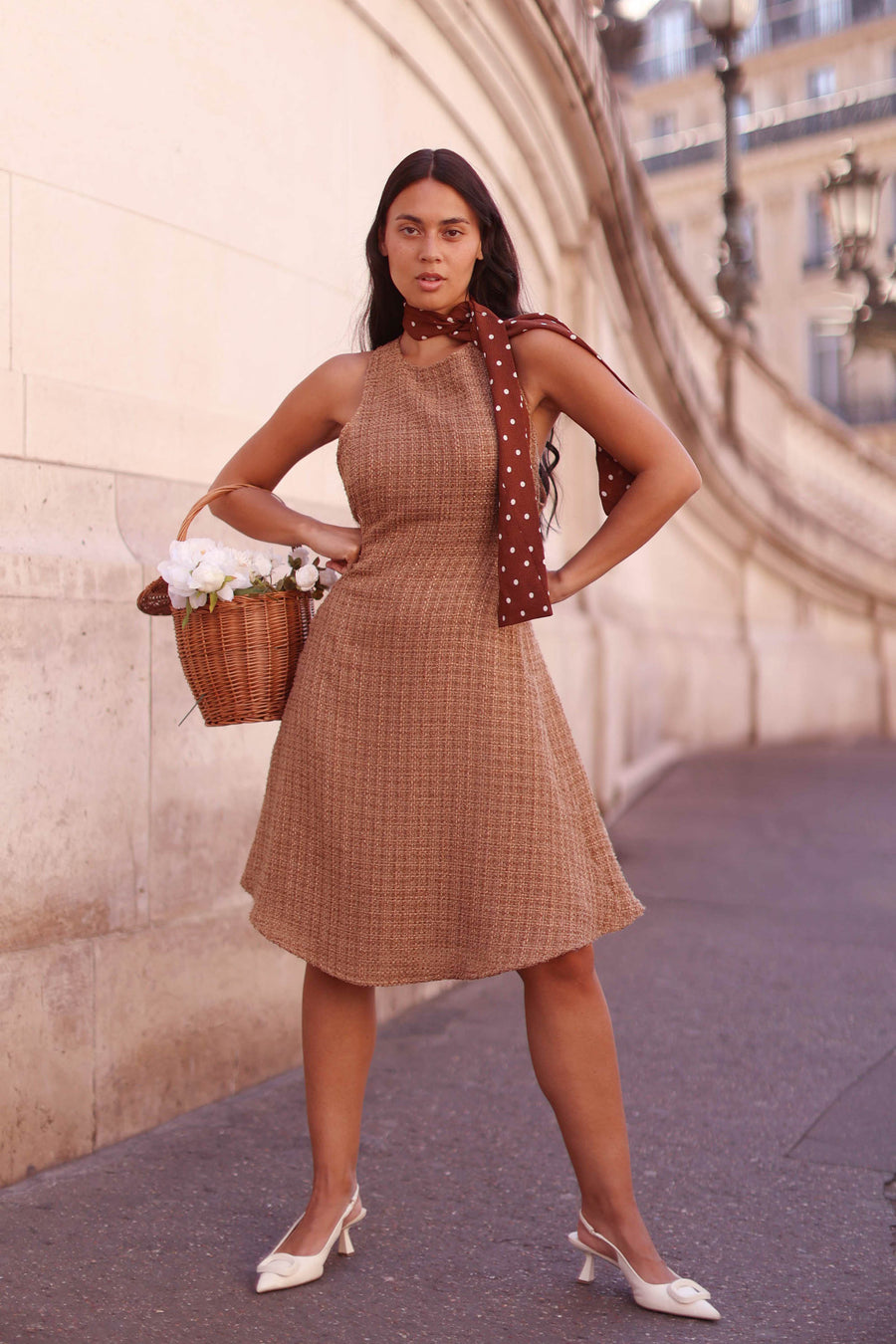 Camel Tweed Swing Dress