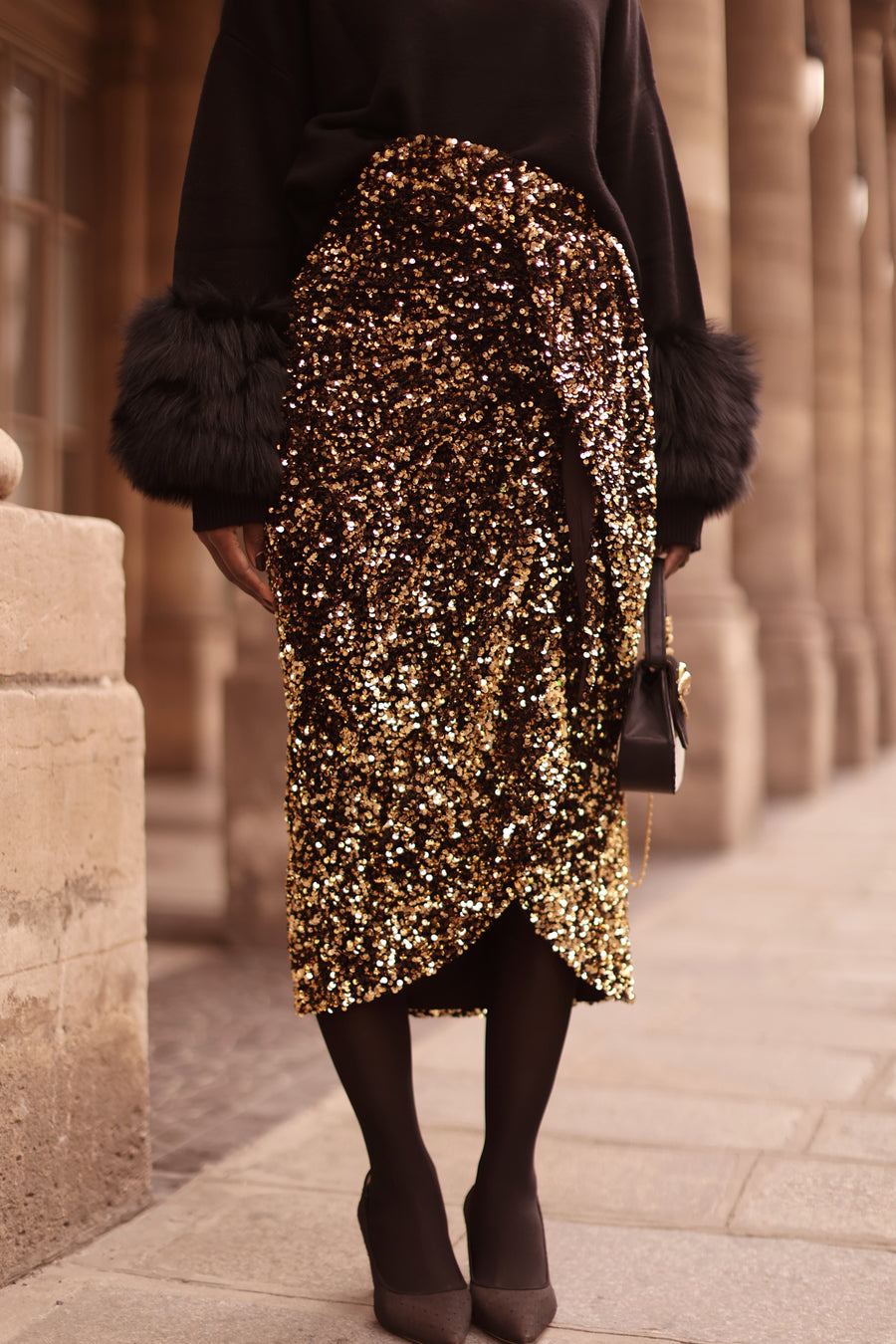 Gold Sequin Wrap Skirt
