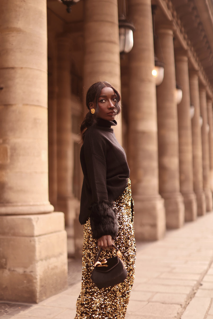 Gold Sequin Wrap Skirt