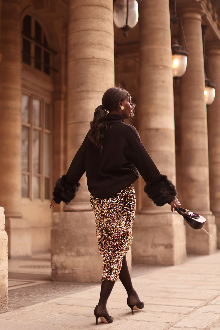 Gold Sequin Wrap Skirt