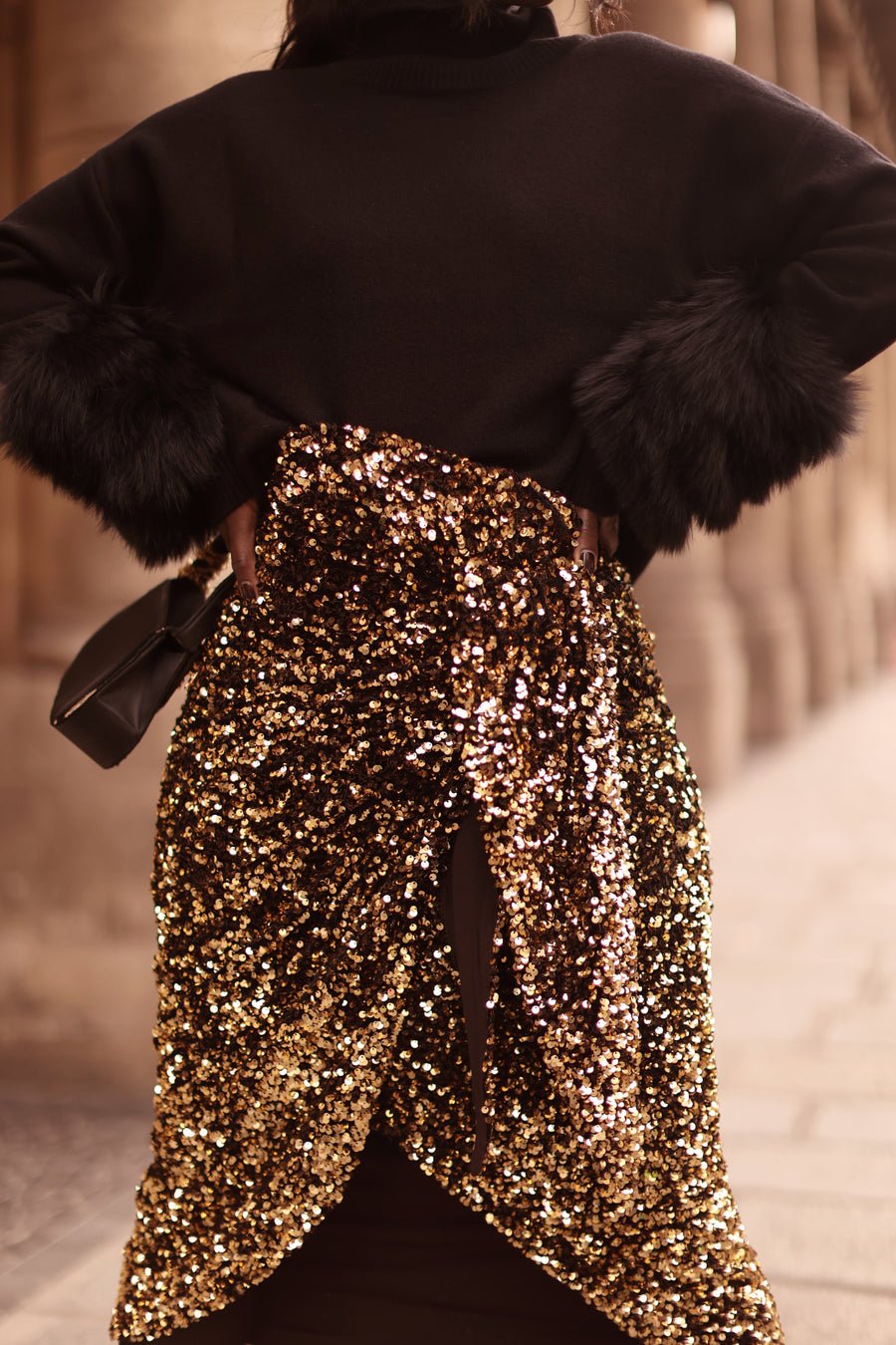 Gold Sequin Wrap Skirt