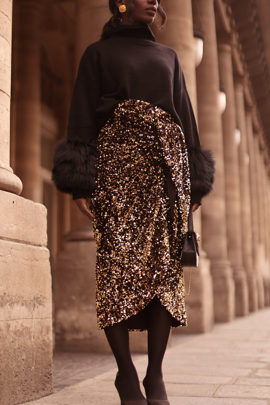 Gold Sequin Wrap Skirt