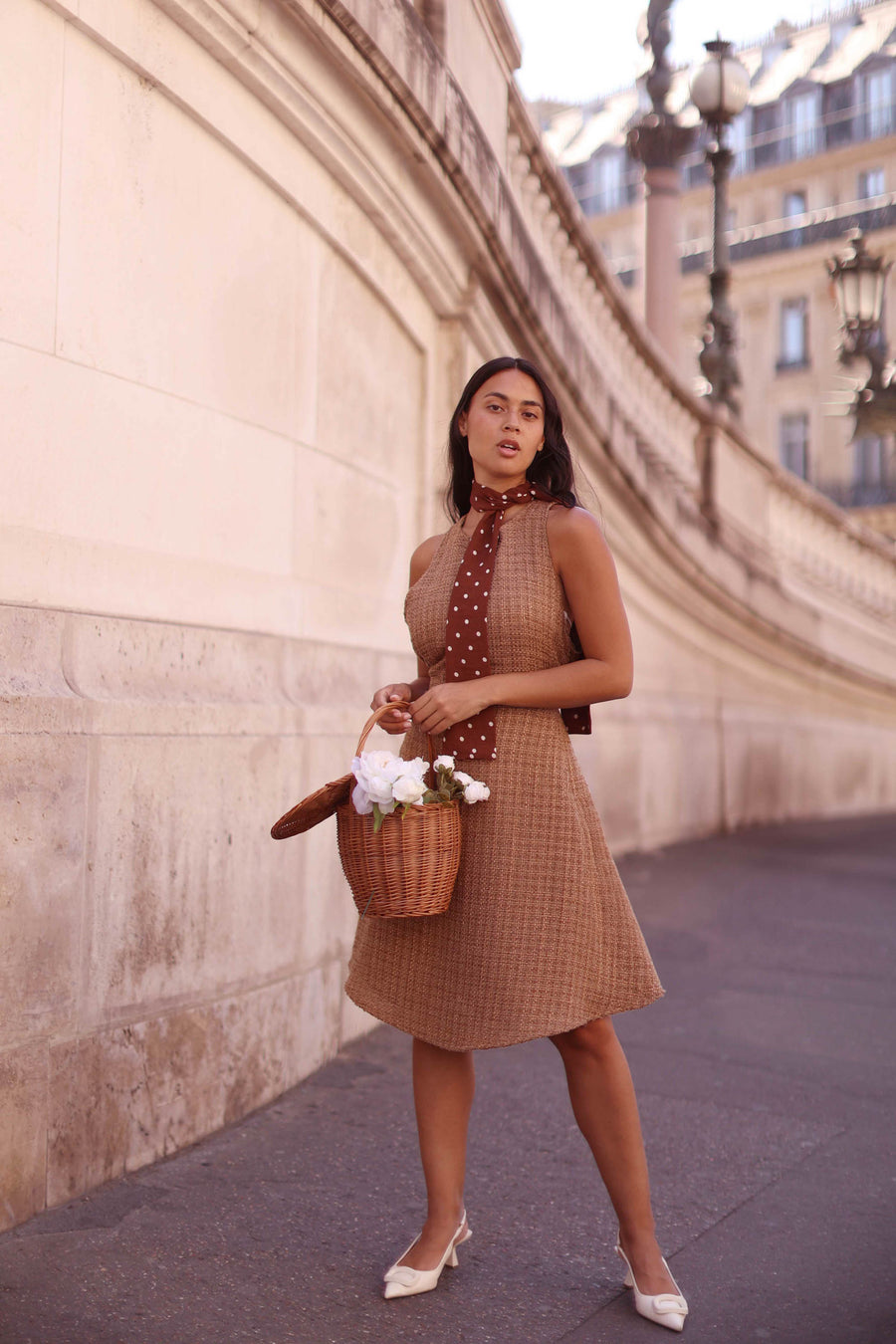 Camel Tweed Swing Dress