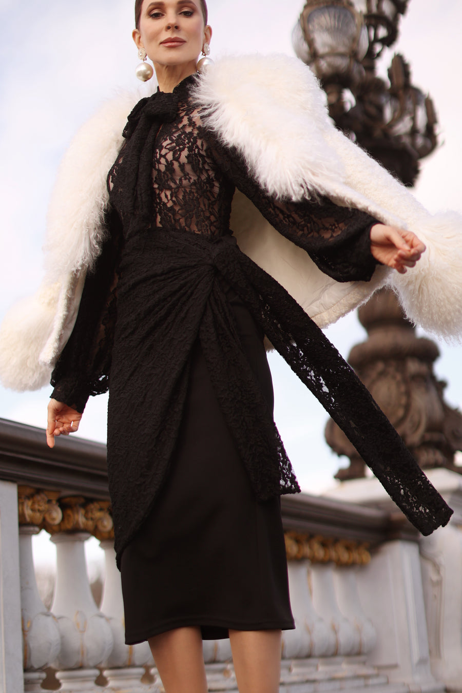 Baroque Lace Wrap Dress