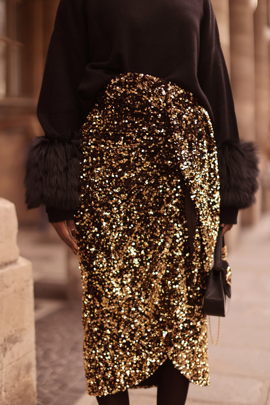 Gold Sequin Wrap Skirt