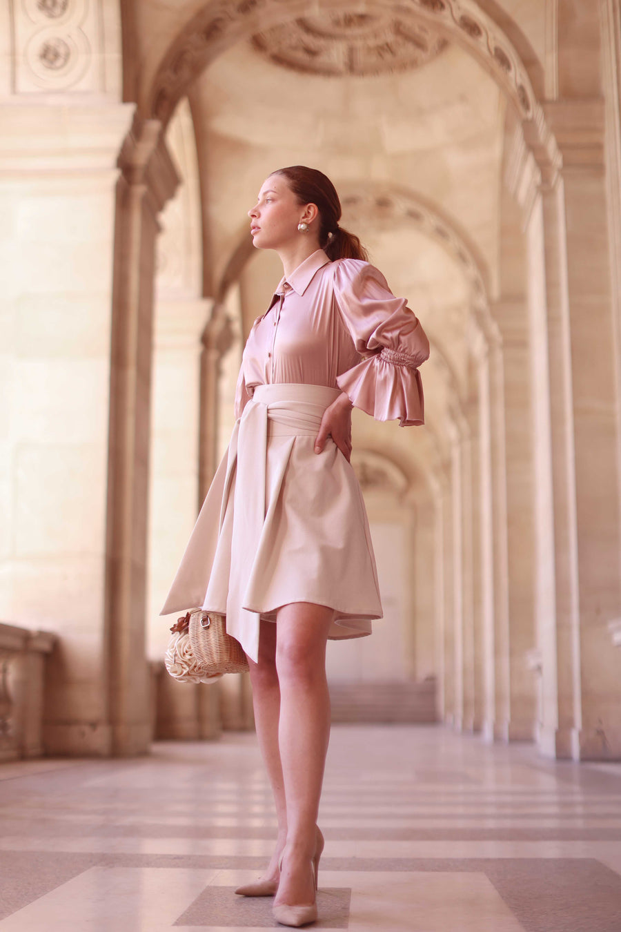 Pink Ruched Silk Blouse