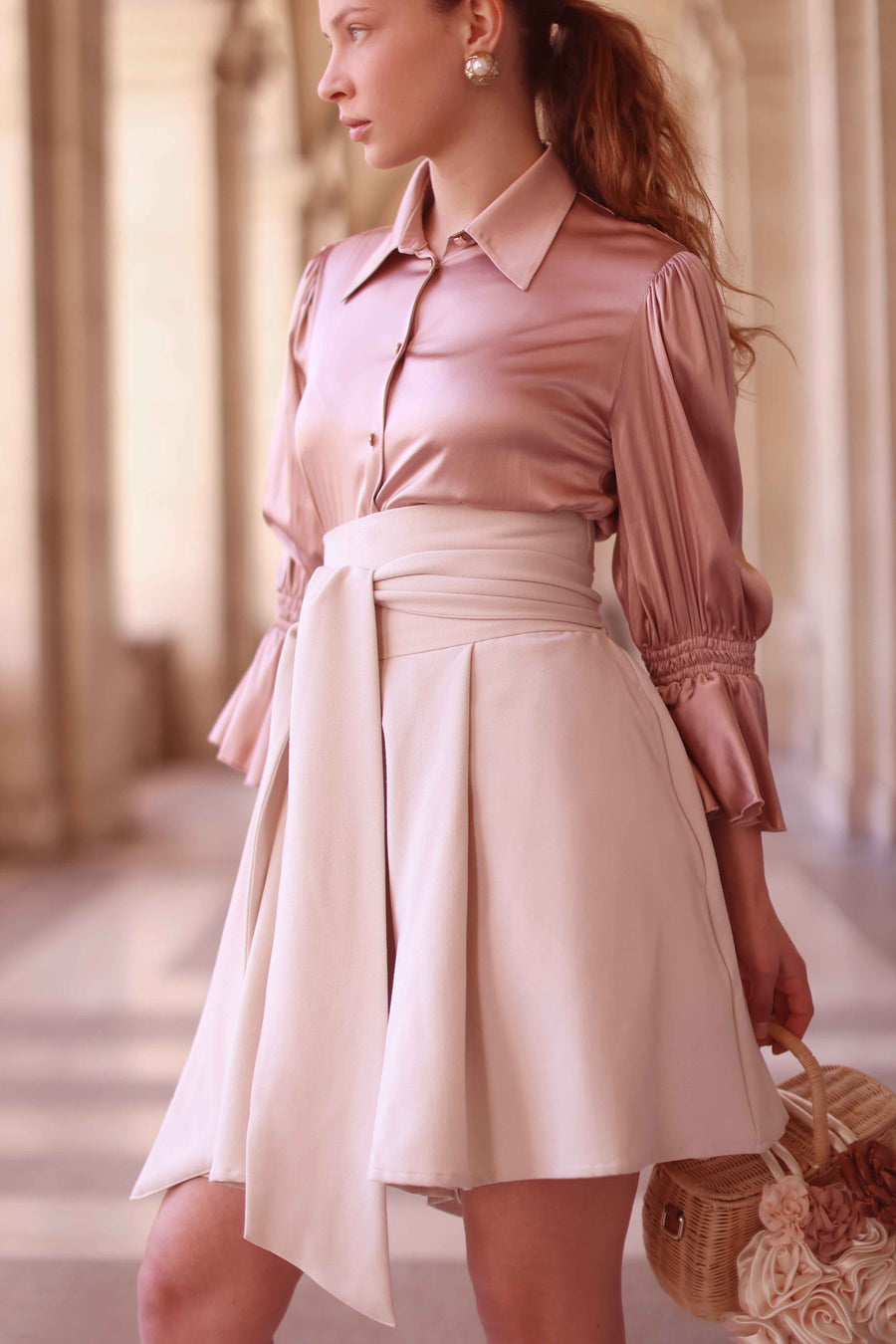 Pink Ruched Silk Blouse