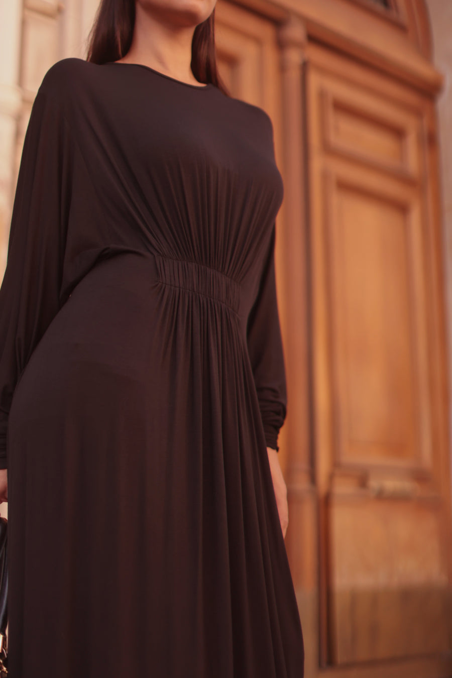 Black Cotton Draped Dress