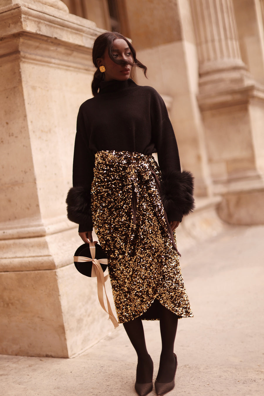 Gold Sequin Wrap Skirt