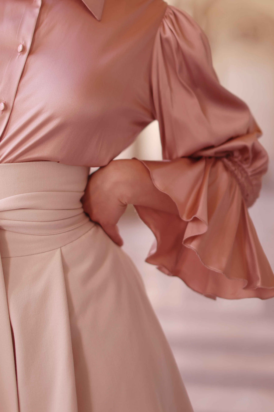 Pink Ruched Silk Blouse