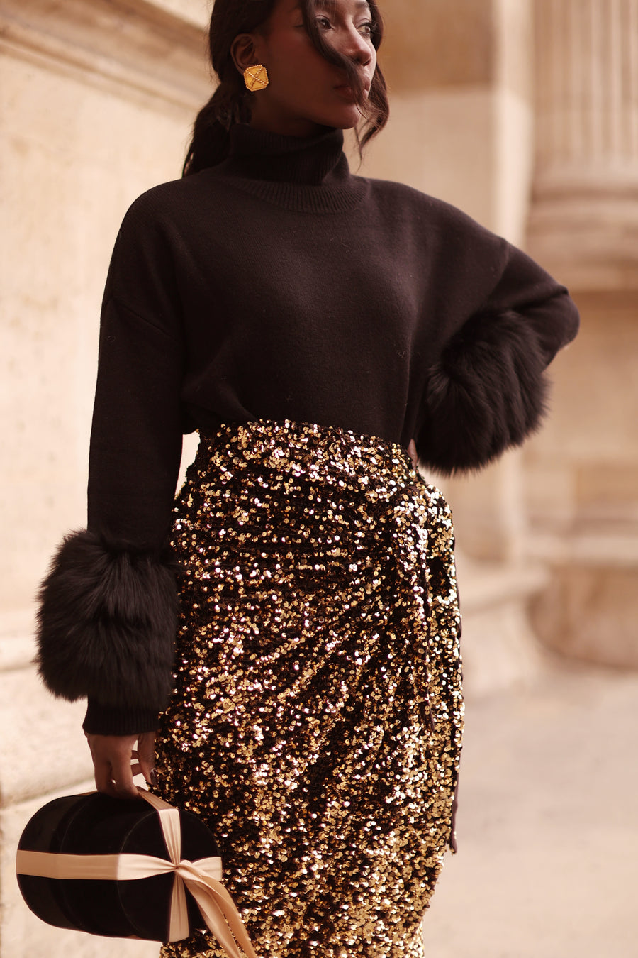 Gold Sequin Wrap Skirt