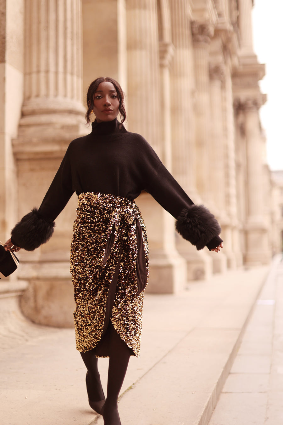 Gold Sequin Wrap Skirt