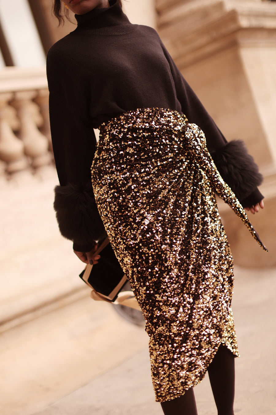 Gold Sequin Wrap Skirt