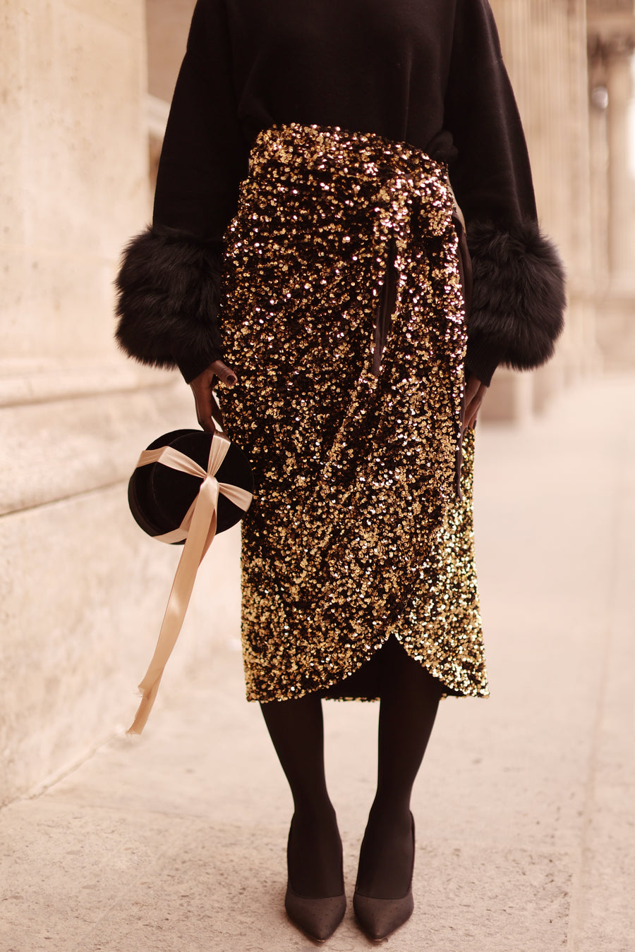 Gold Sequin Wrap Skirt