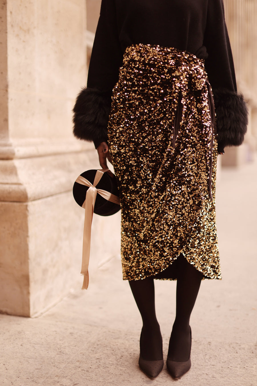 Gold Sequin Wrap Skirt