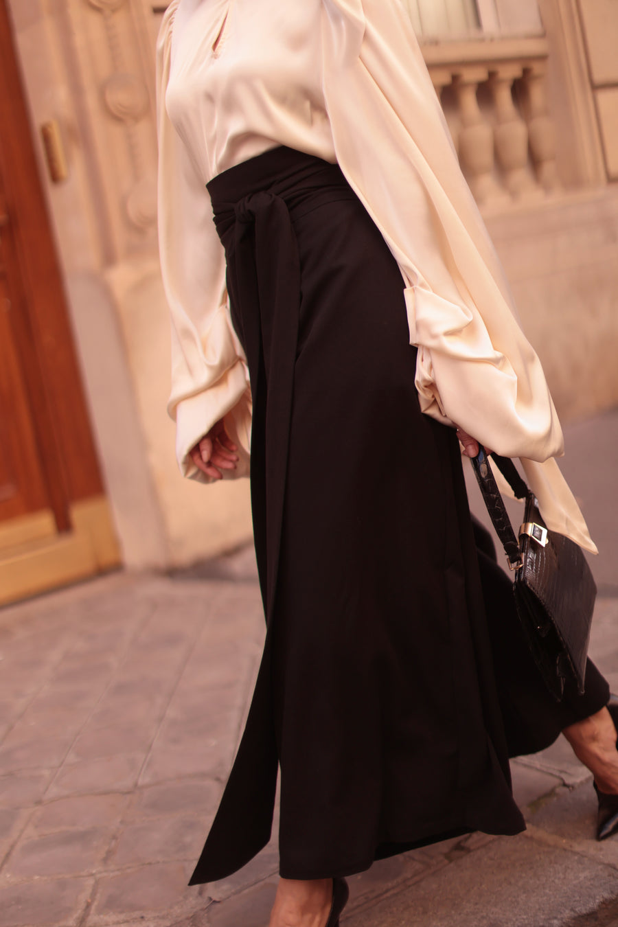 Black Tailored Wrap Trousers