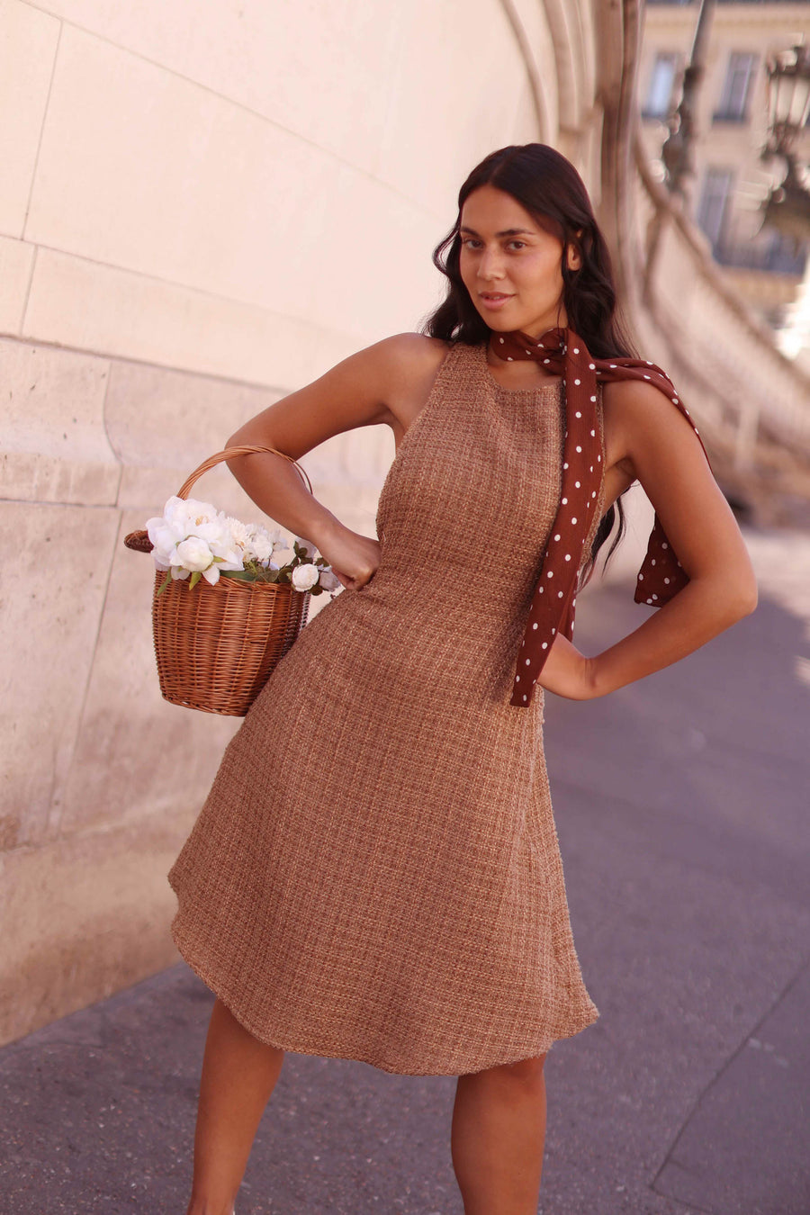 Camel Tweed Swing Dress