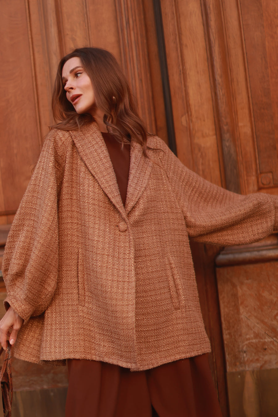 Camel Tweed Swing Coat