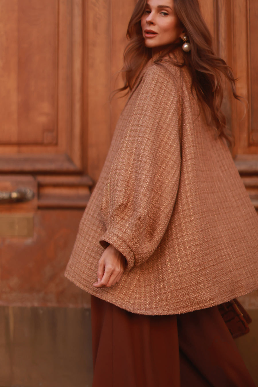 Camel Tweed Swing Coat