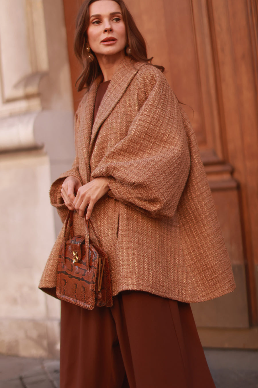 Camel Tweed Swing Coat