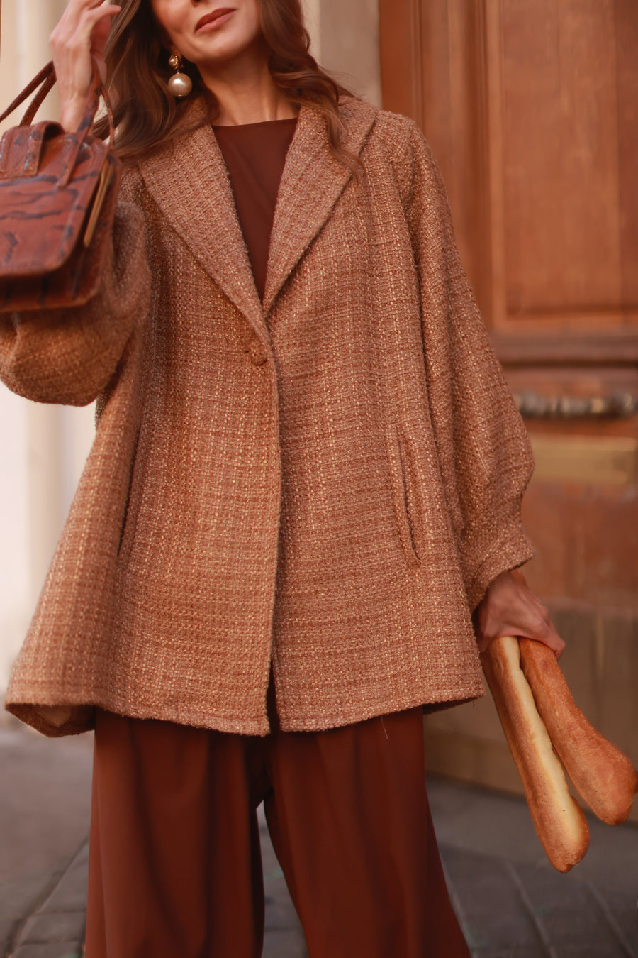 Camel Tweed Swing Coat