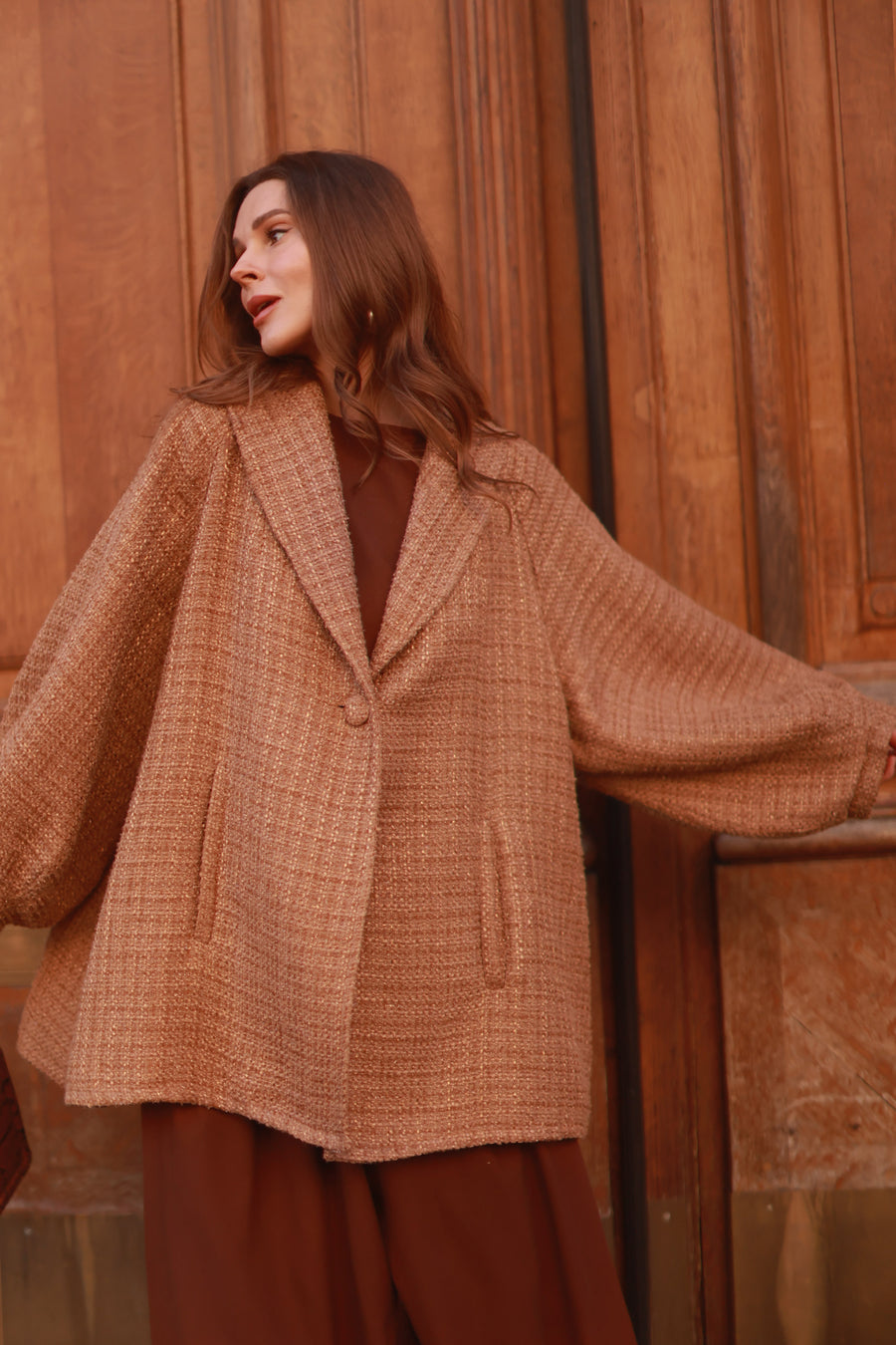 Camel Tweed Swing Coat