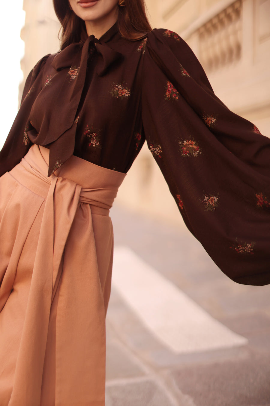 Brown Bouquet Rococo Blouse