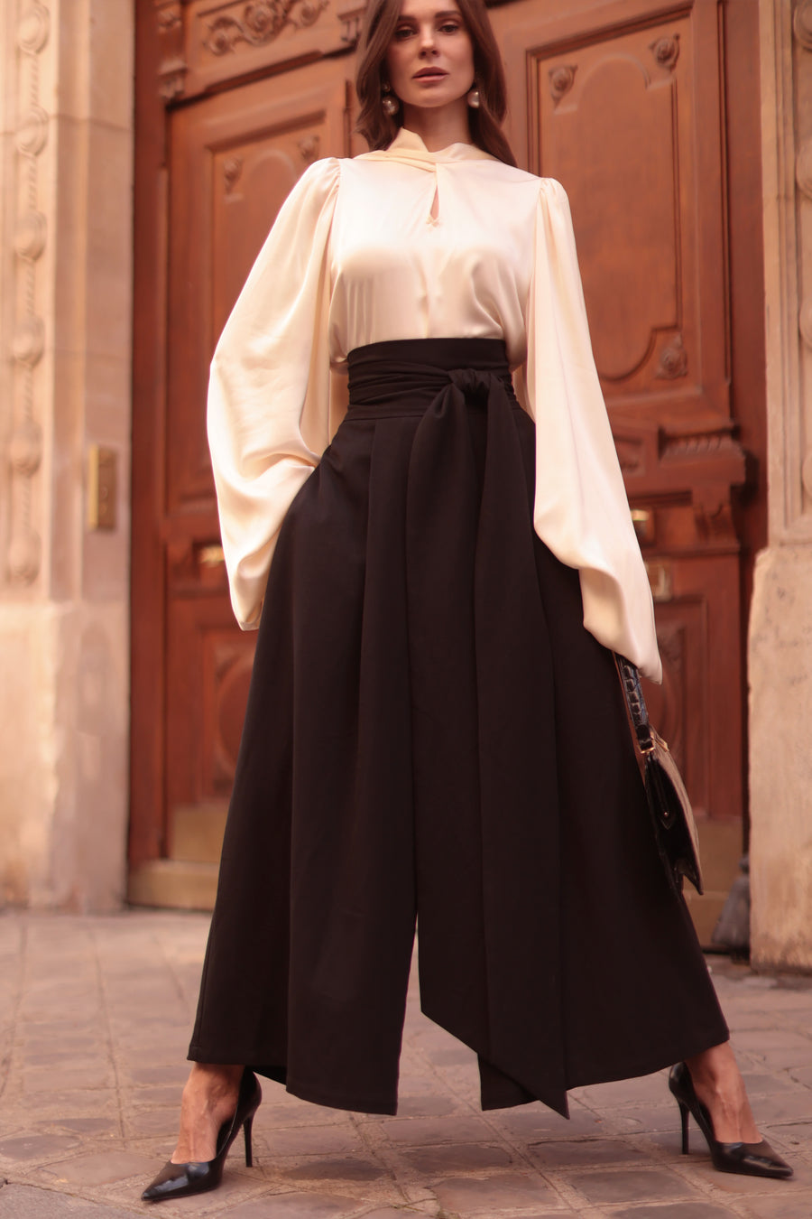Black Tailored Wrap Trousers