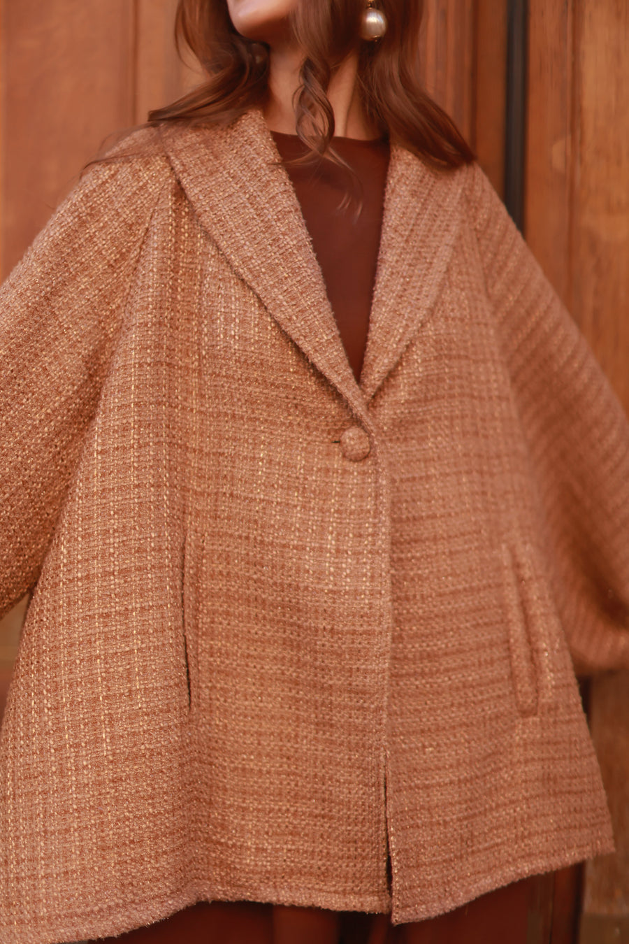 Camel Tweed Swing Coat