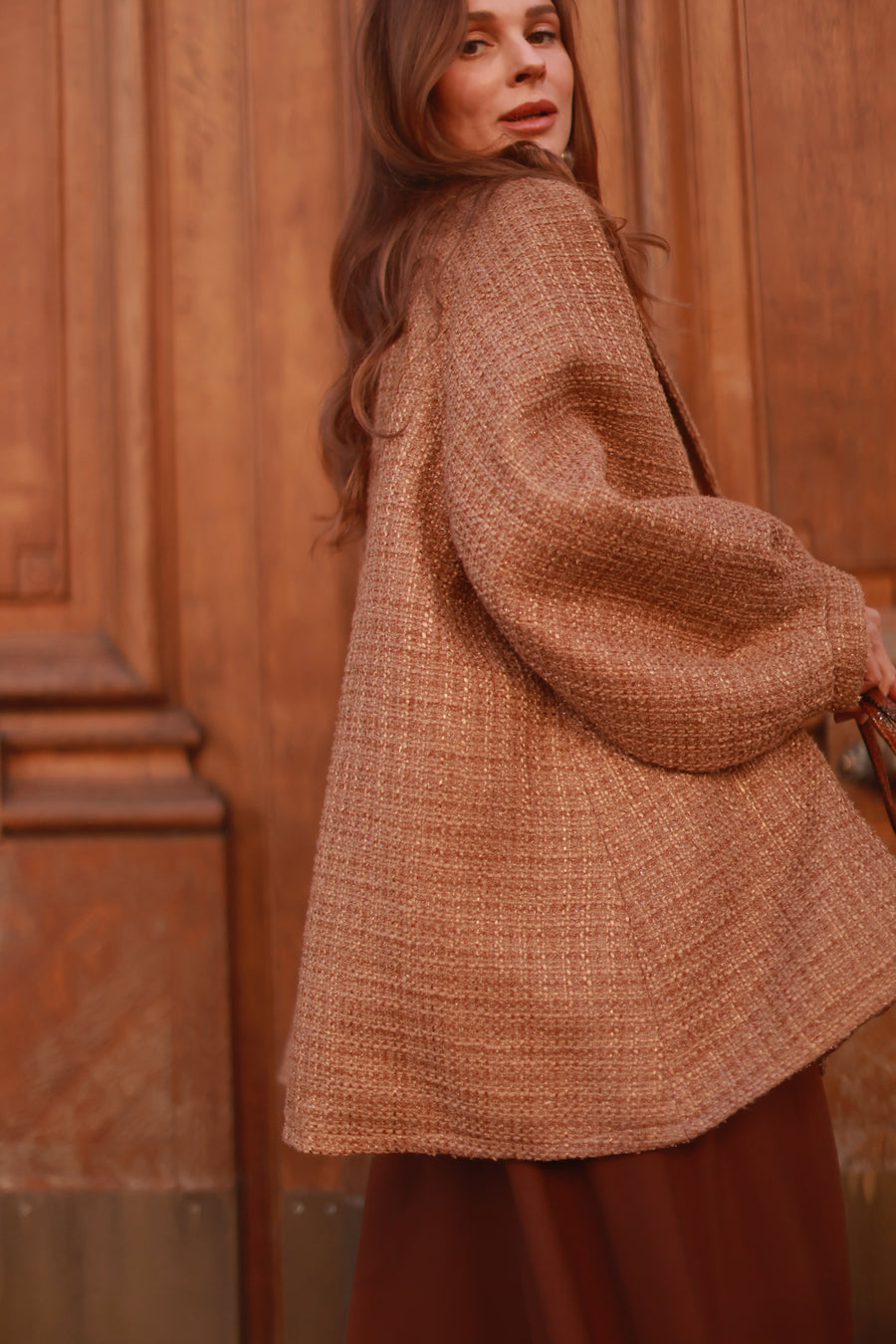 Camel Tweed Swing Coat