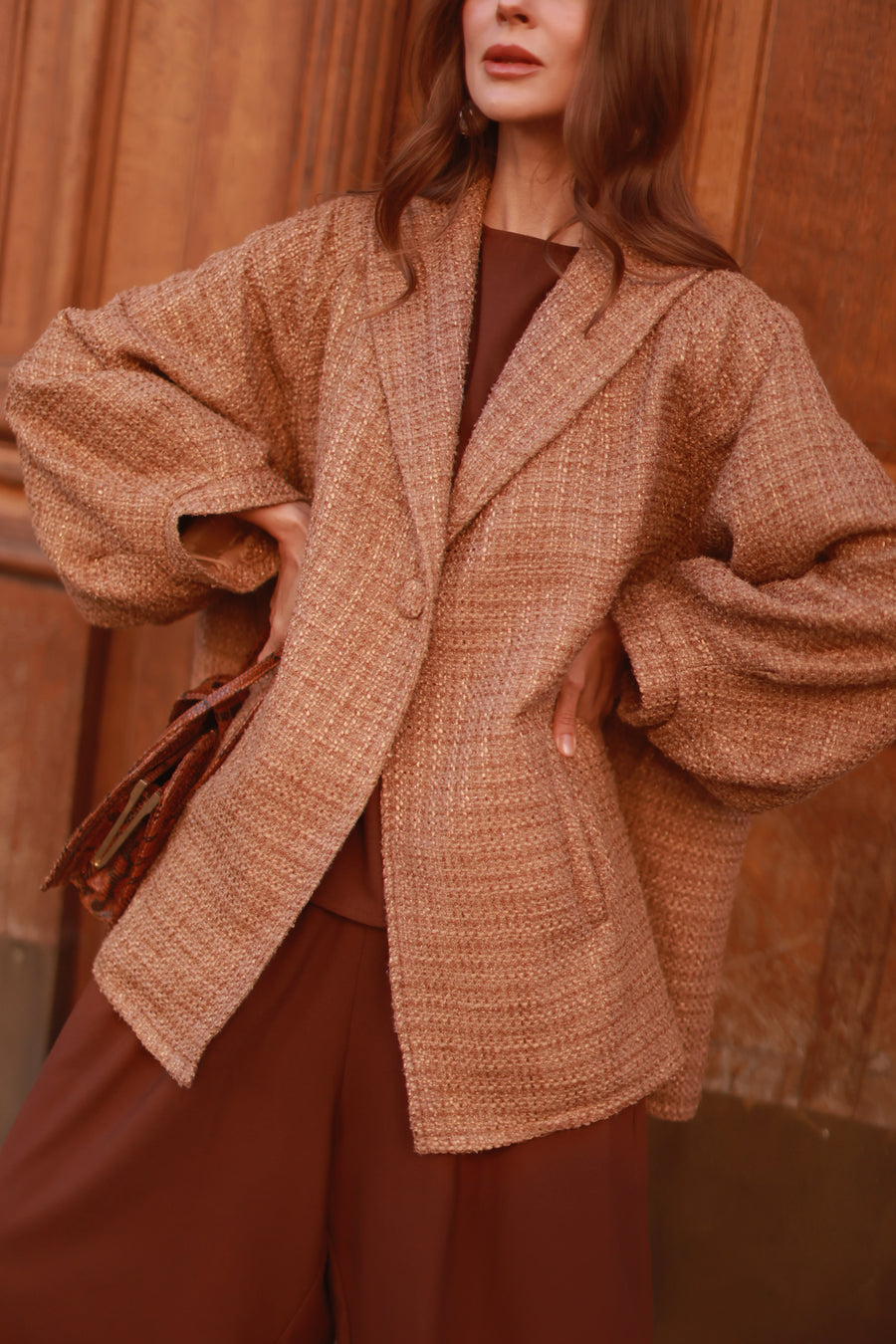 Camel Tweed Swing Coat