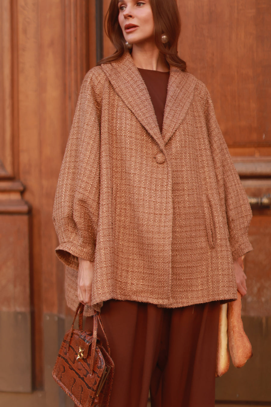 Camel Tweed Swing Coat