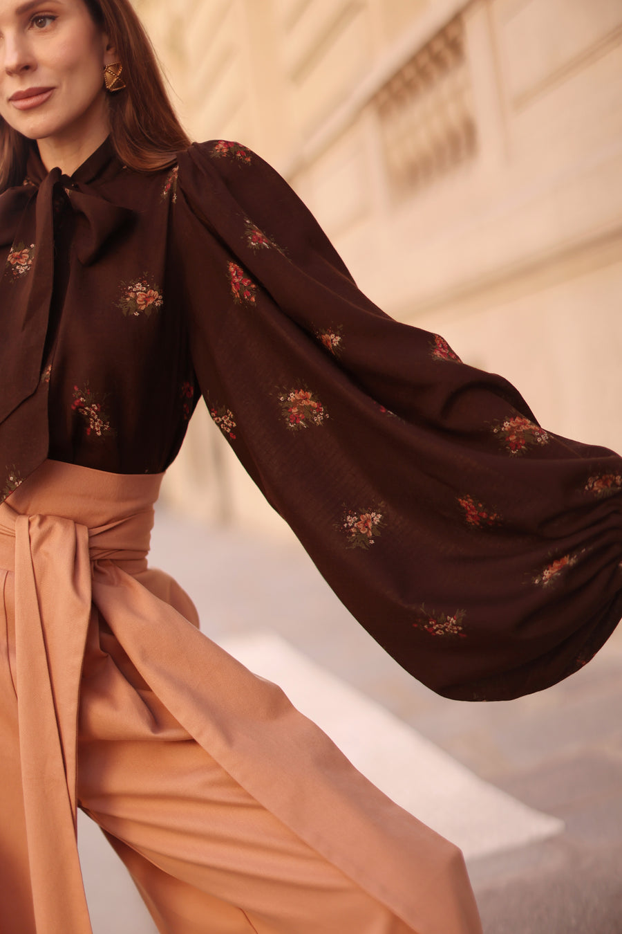 Brown Bouquet Rococo Blouse