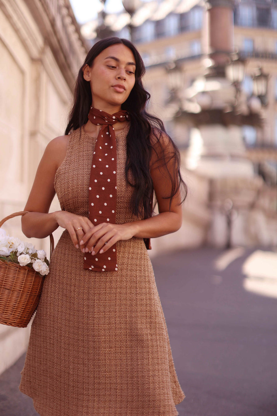 Camel Tweed Swing Dress