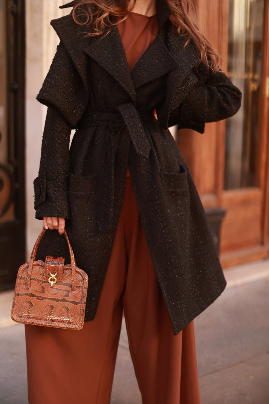 Signature Black Tweed French Trench