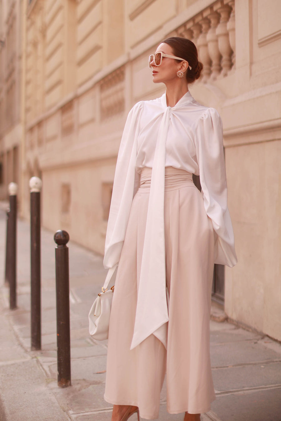 Cream Tailored Wrap Trousers
