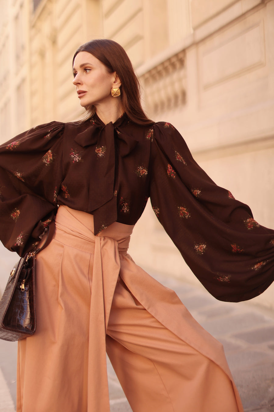 Brown Bouquet Rococo Blouse